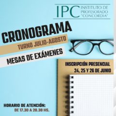 Cronograma de exámenes finales. Turno julio-agosto 2024