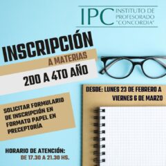 Año académico 2026: inscripción a materias de 2.º a 4.º año